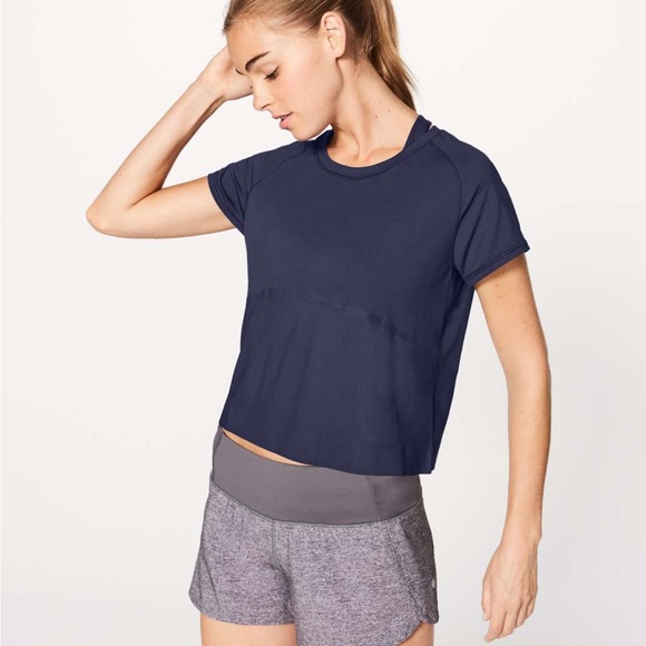 lululemon athletica Tops - Lululemon Final Lap Short Sleeve Navy Crop Top